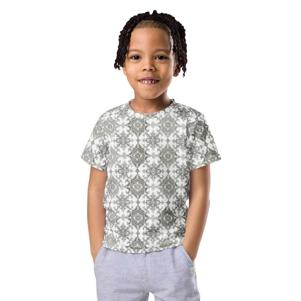 Silver Damask on Kids Crew Neck T-Shirt — Front