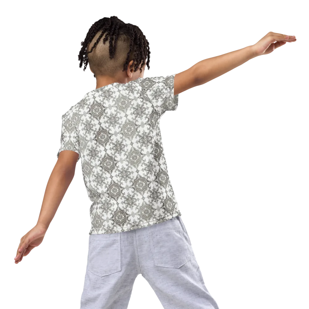 Silver Damask on Kids Crew Neck T-Shirt — Back