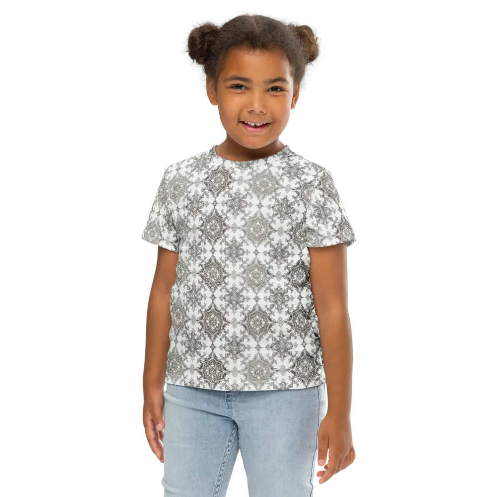 Silver Damask on Kids Crew Neck T-Shirt — Front