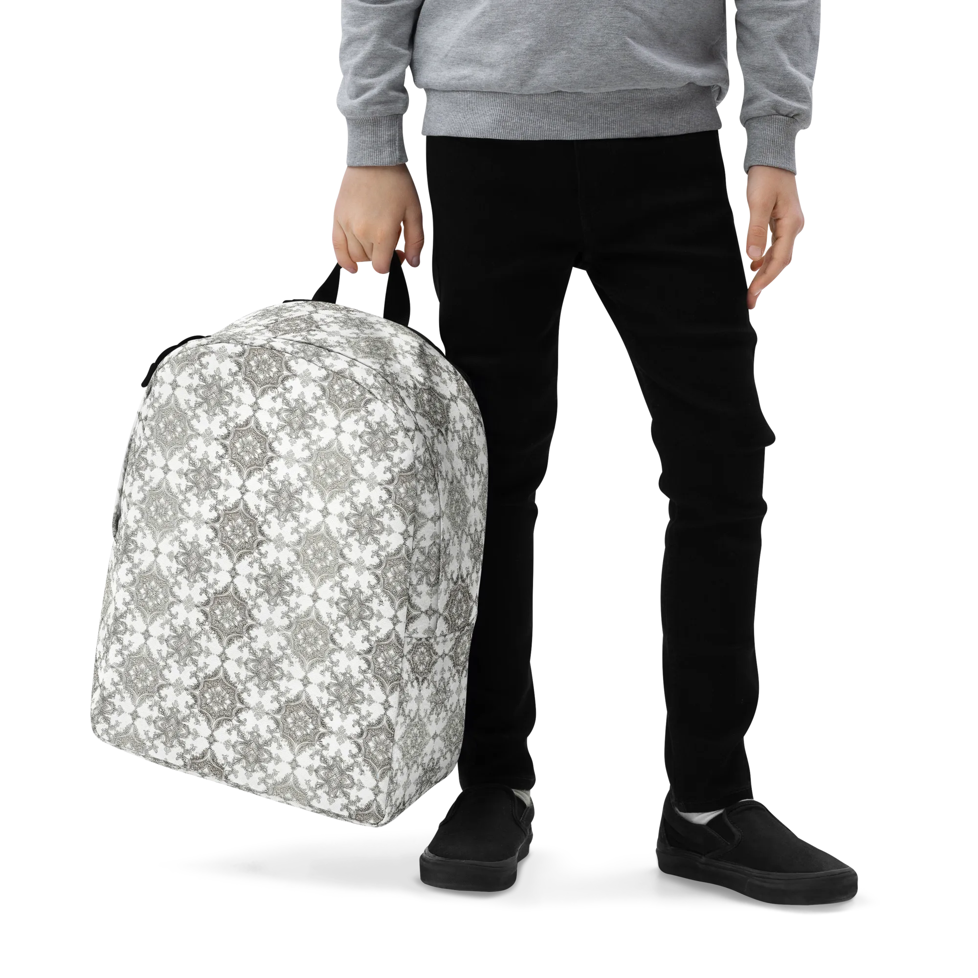Silver Damask on Minimalist Backpack — Zoomed-in