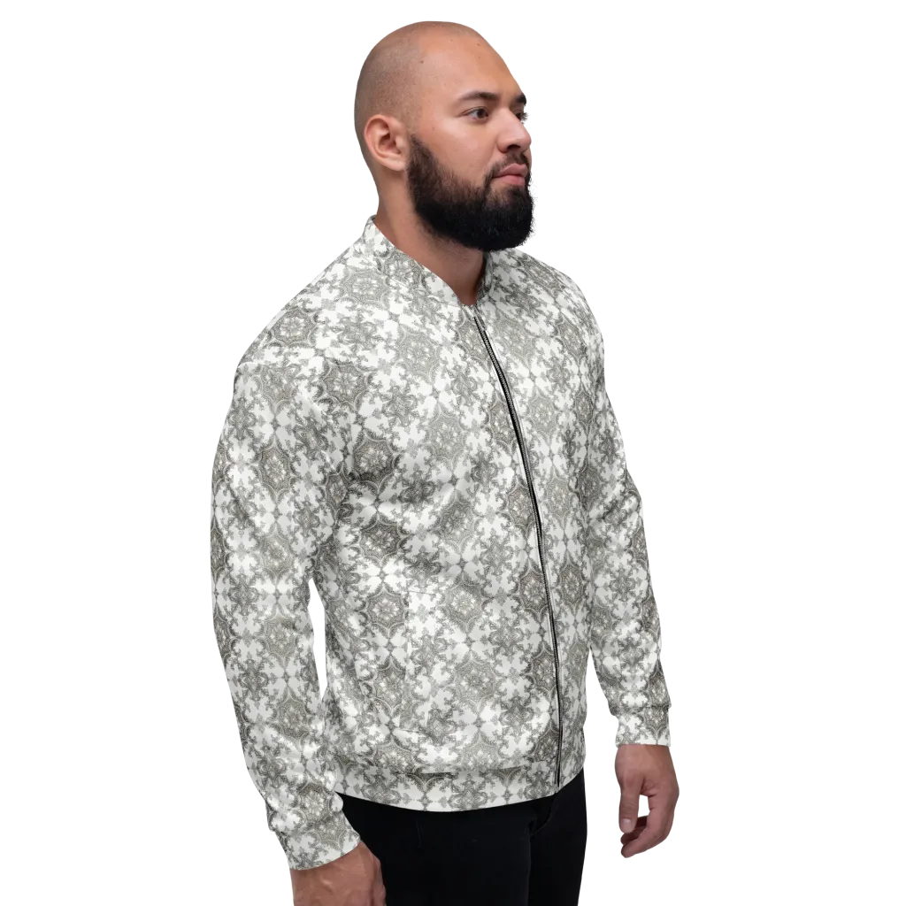 Silver Damask on Bomber Jacket — Right