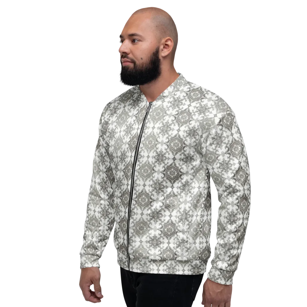 Silver Damask on Bomber Jacket — Left