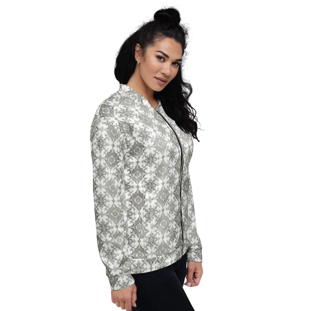 Silver Damask on Bomber Jacket — Right