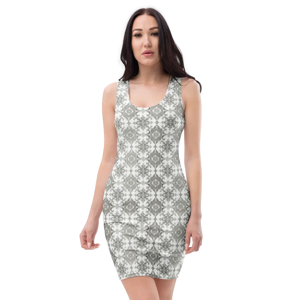 Silver Damask on Bodycon Dress — Front