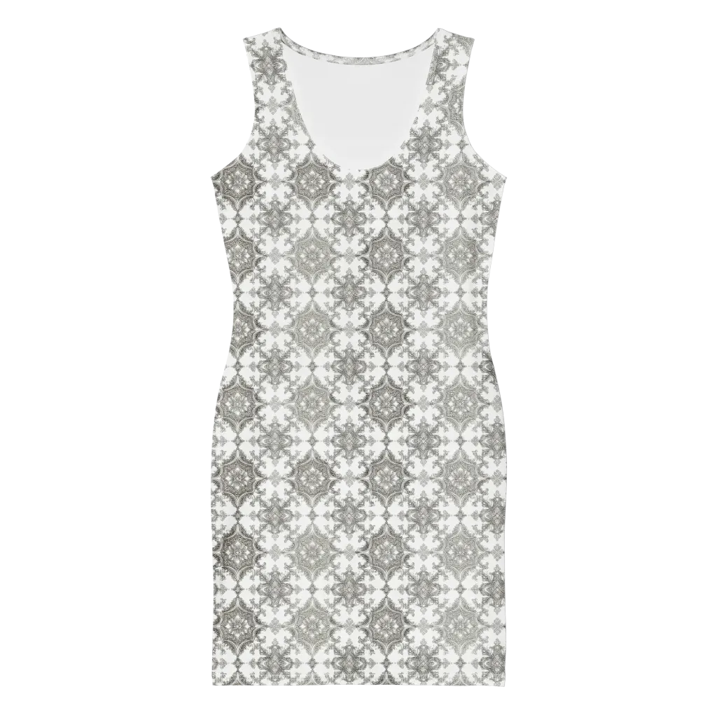 Silver Damask on Bodycon Dress — Front