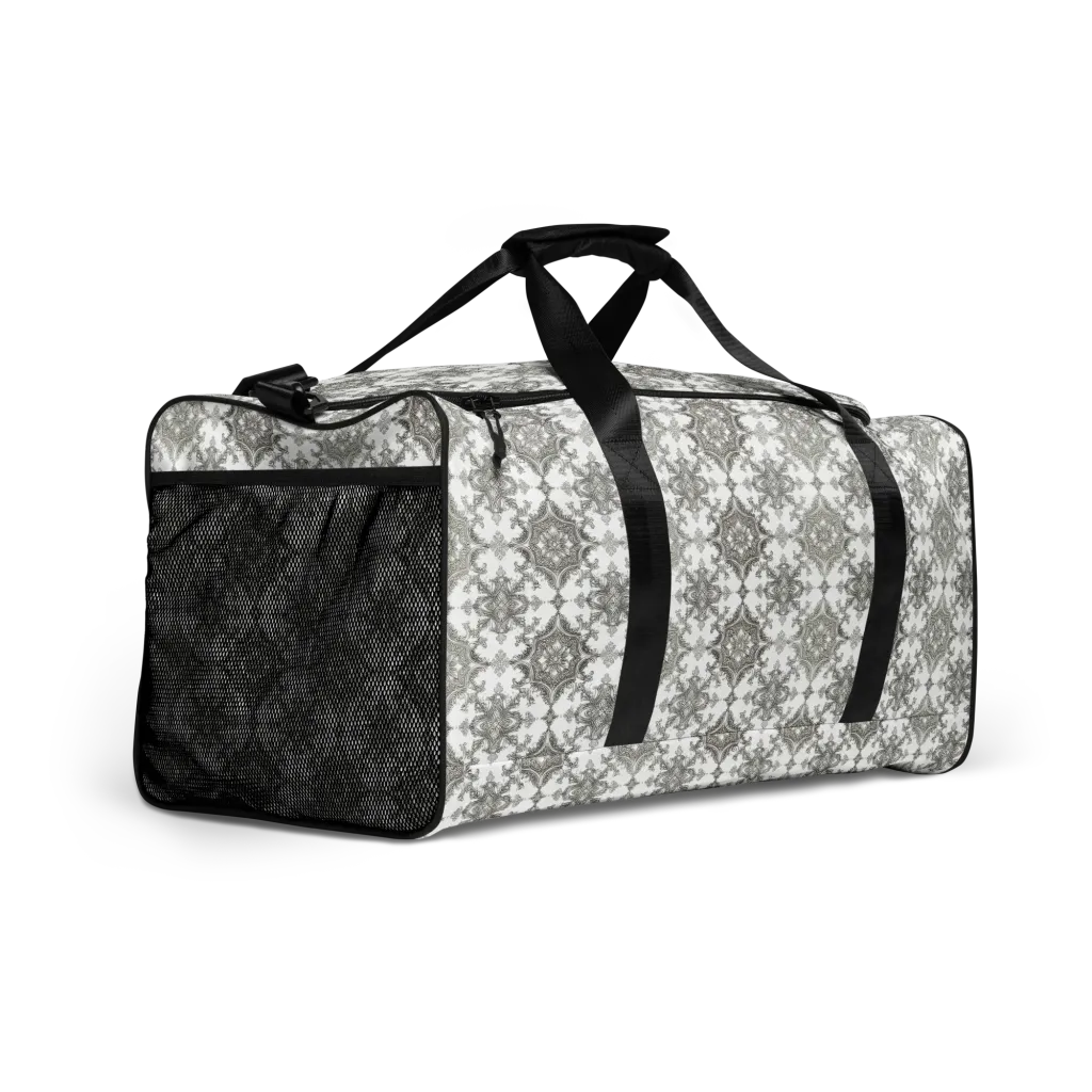 Silver Damask on Duffle Bag — Right Front
