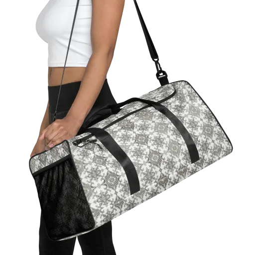 Silver Damask on a Duffle Bag