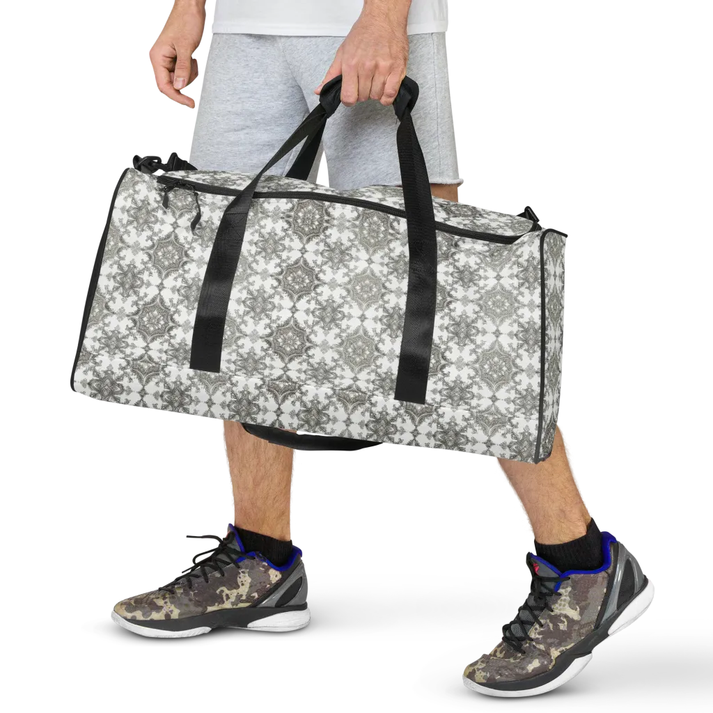 Silver Damask on Duffle Bag — Front