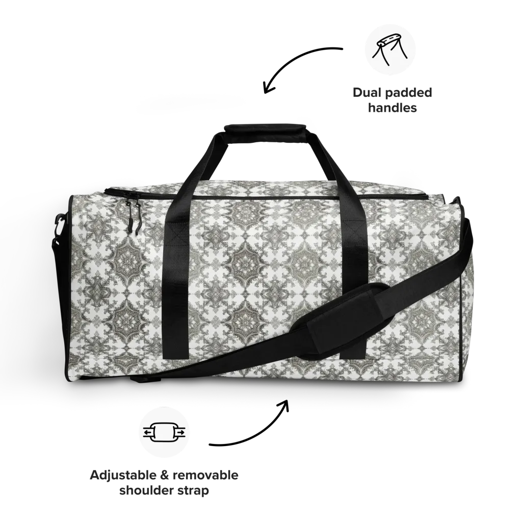 Silver Damask on Duffle Bag — Front