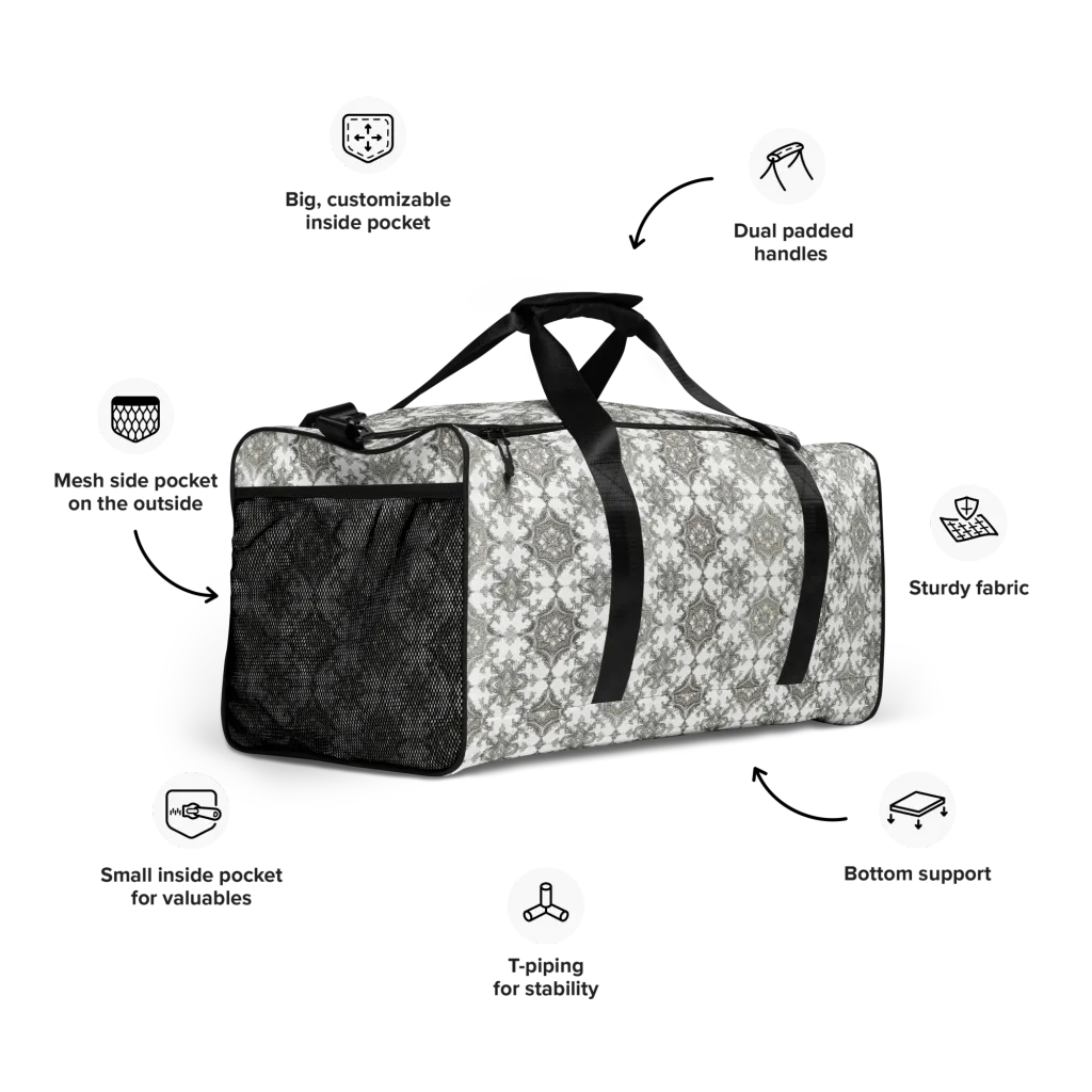Silver Damask on Duffle Bag — Right Front