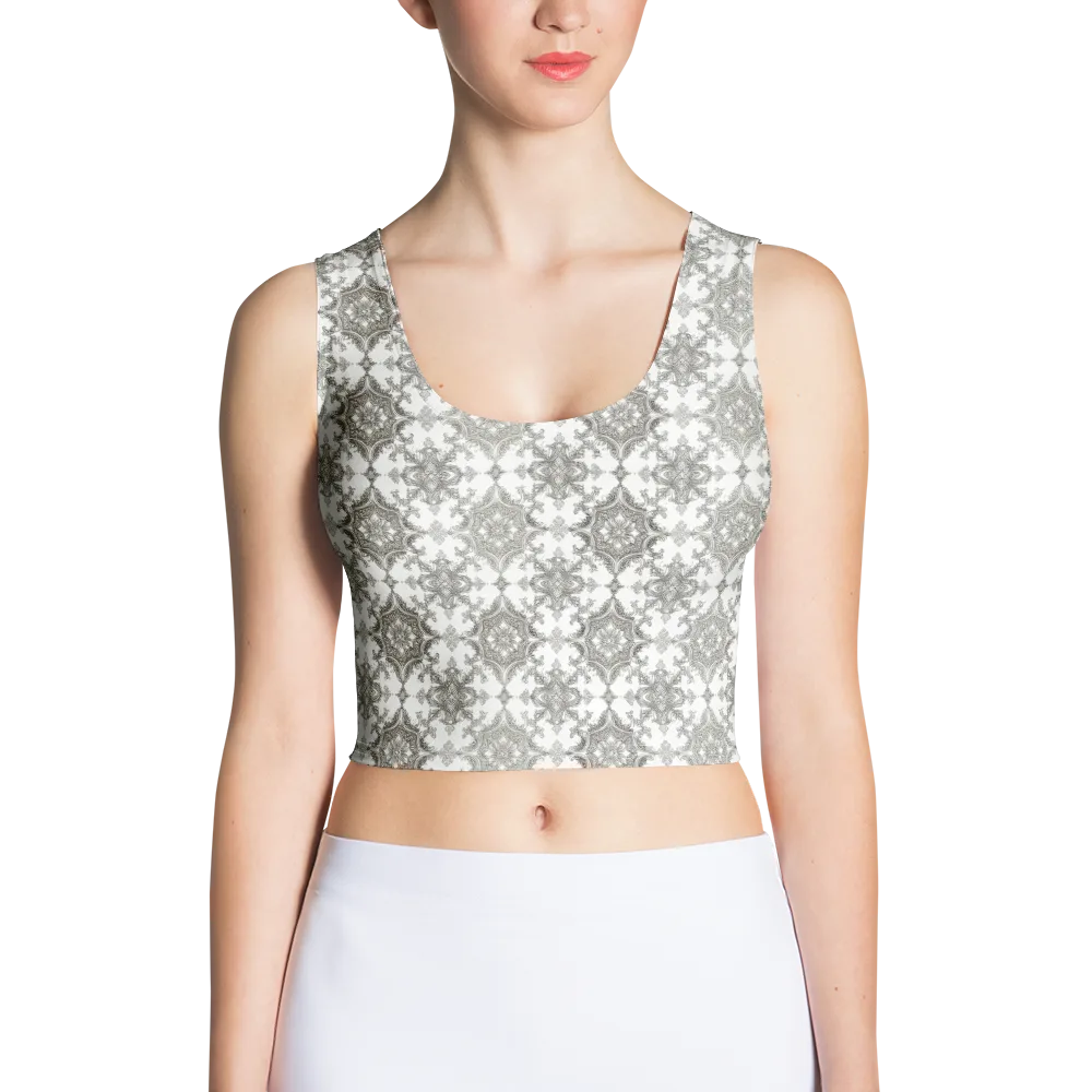 Silver Damask on Crop Top — Front