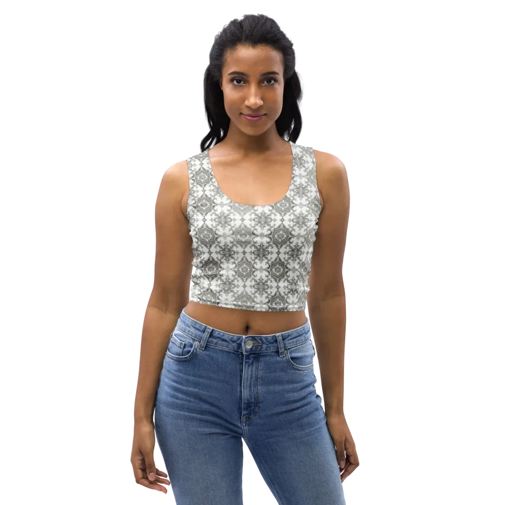 Silver Damask on Crop Top — Front