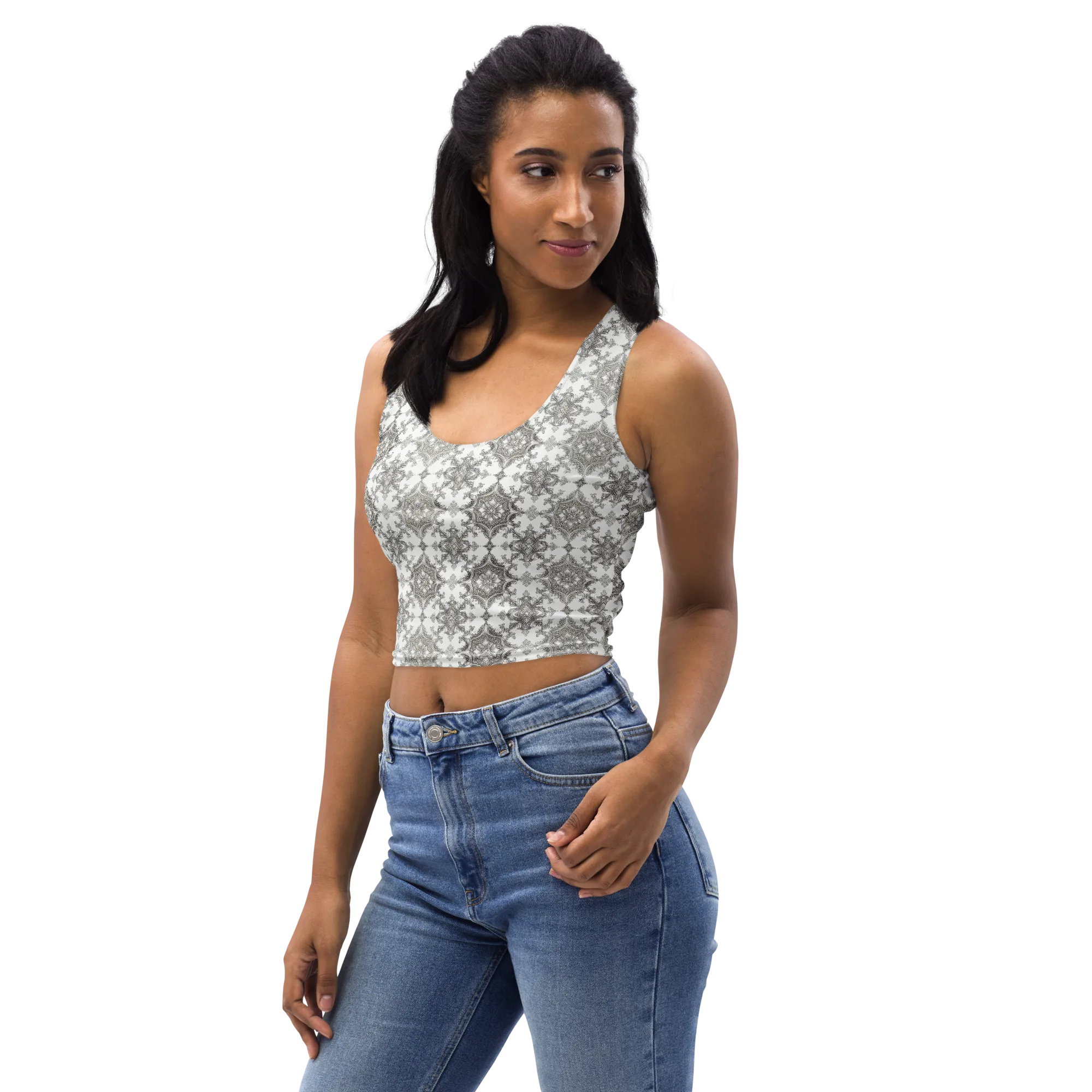 Silver Damask on Crop Top — Left Front