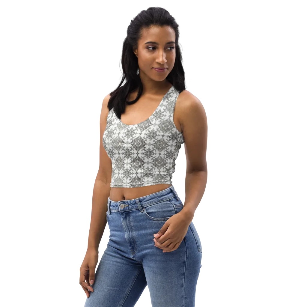 Silver Damask on Crop Top — Left Front