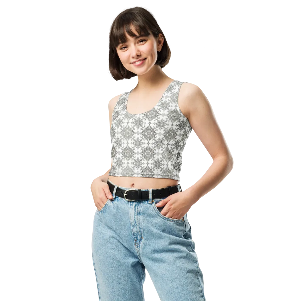 Silver Damask on Crop Top — Front