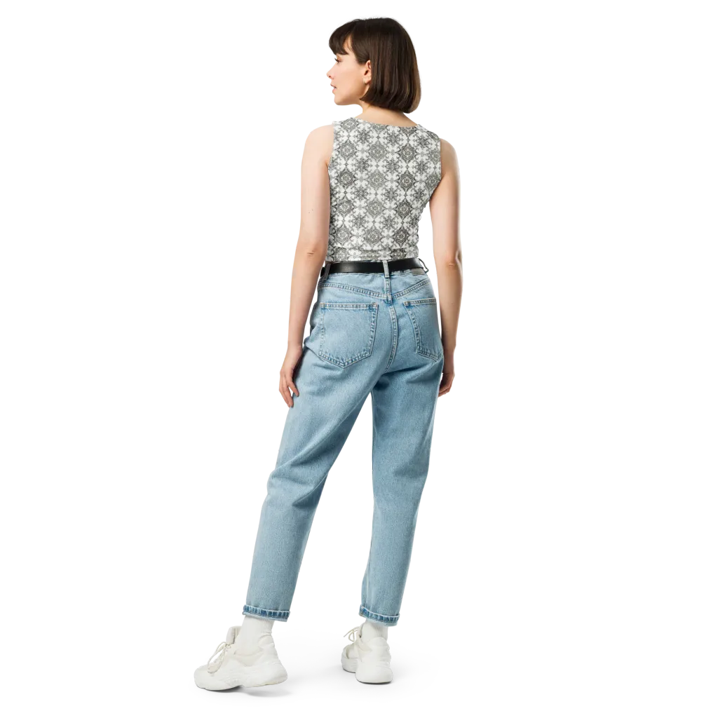Silver Damask on Crop Top — Back