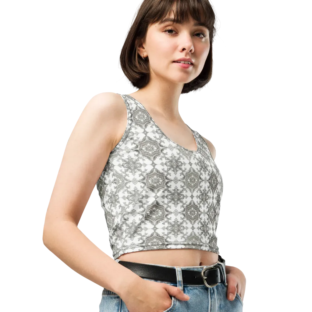 Silver Damask on Crop Top — Right Front