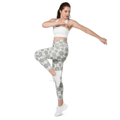 Silver Damask on a Leggings with Pockets