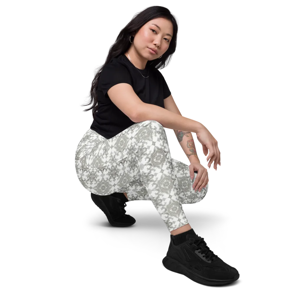 Silver Damask on Leggings with Pockets — Right Front
