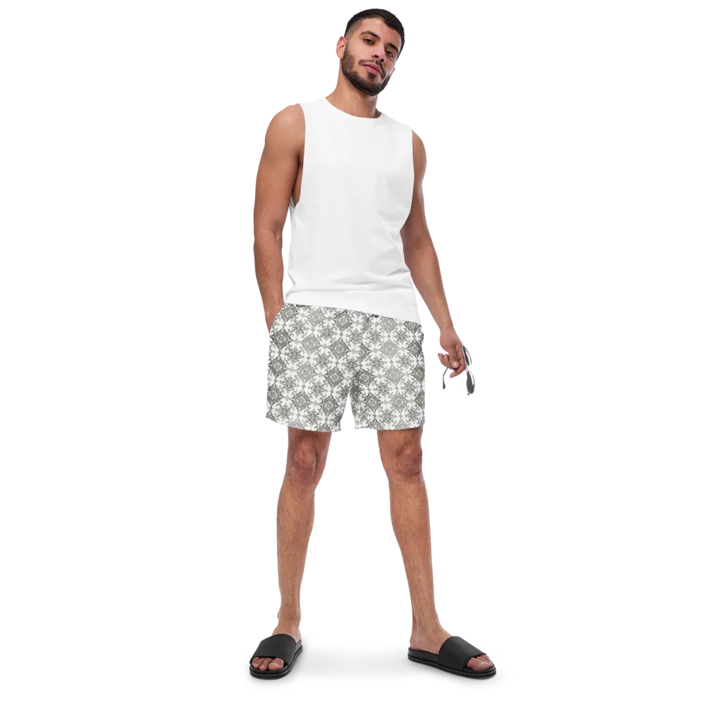 Silver Damask on Swim Trunks — Front