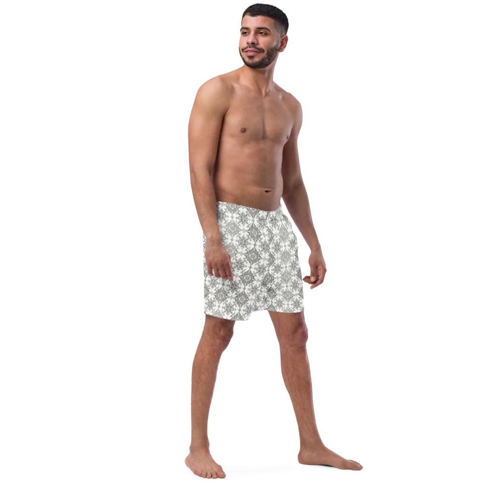 Silver Damask on Swim Trunks — Right Front