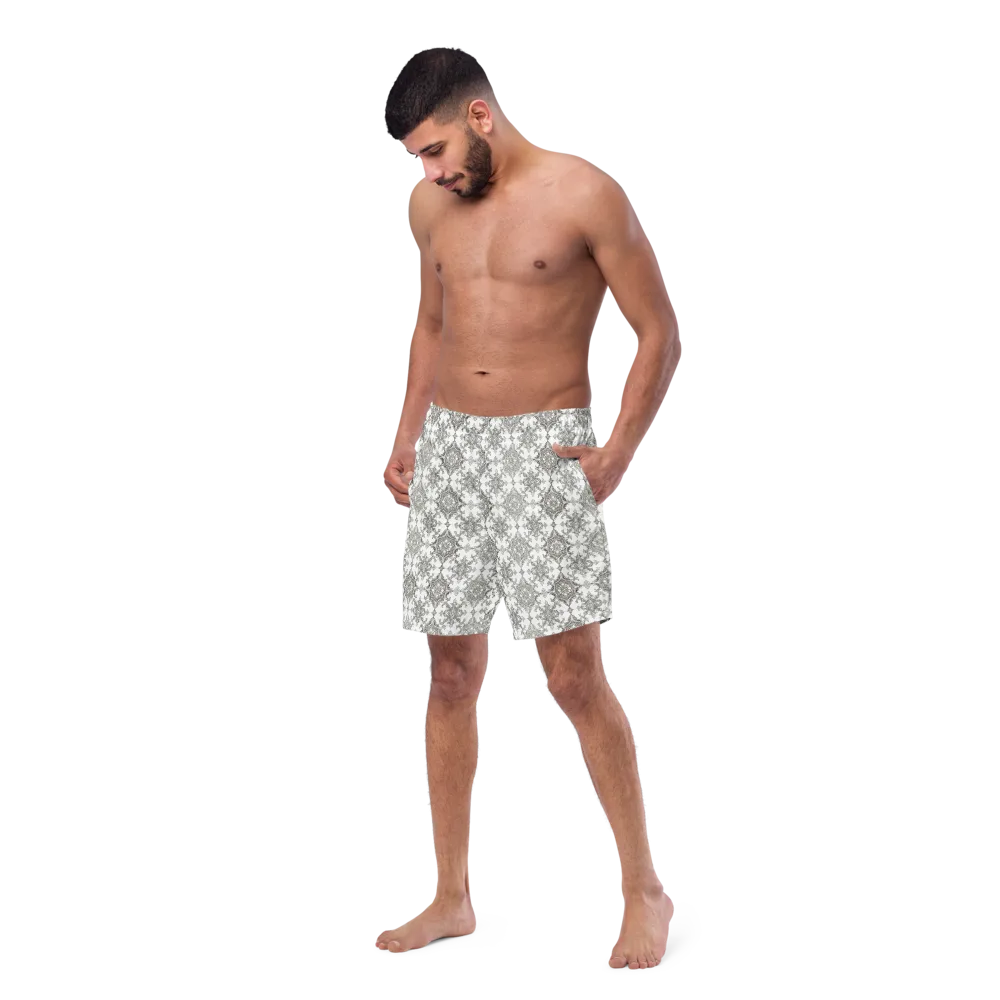 Silver Damask on Swim Trunks — Left Front