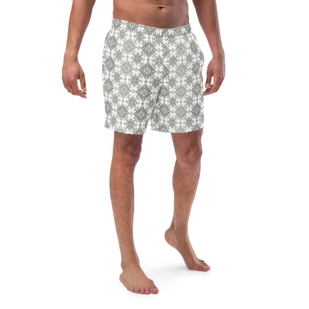 Silver Damask on Swim Trunks — Front