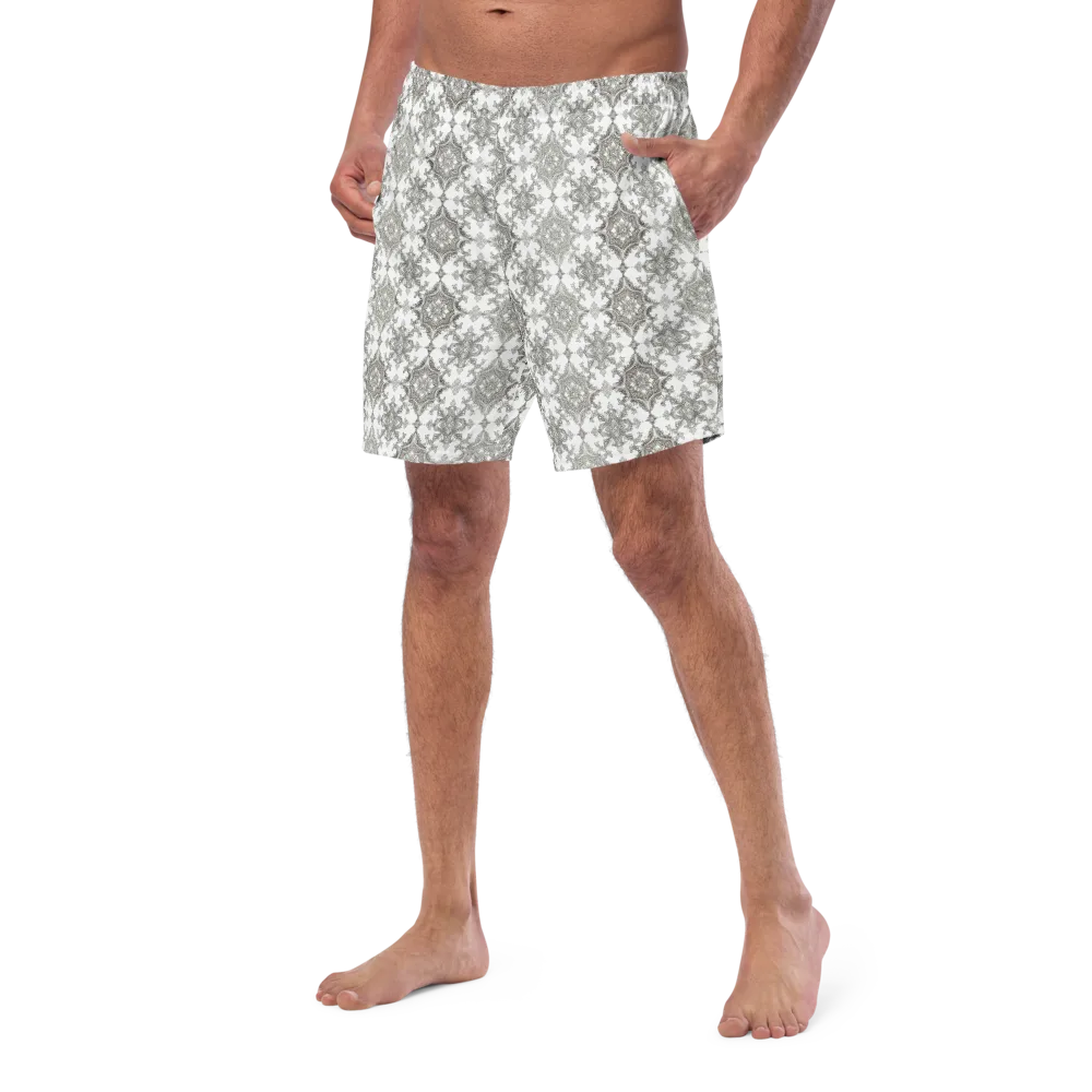Silver Damask on Swim Trunks — Left Front