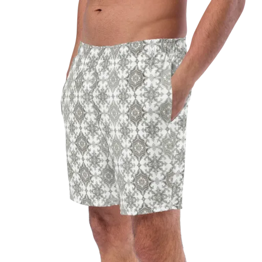 Silver Damask on a Swim Trunks