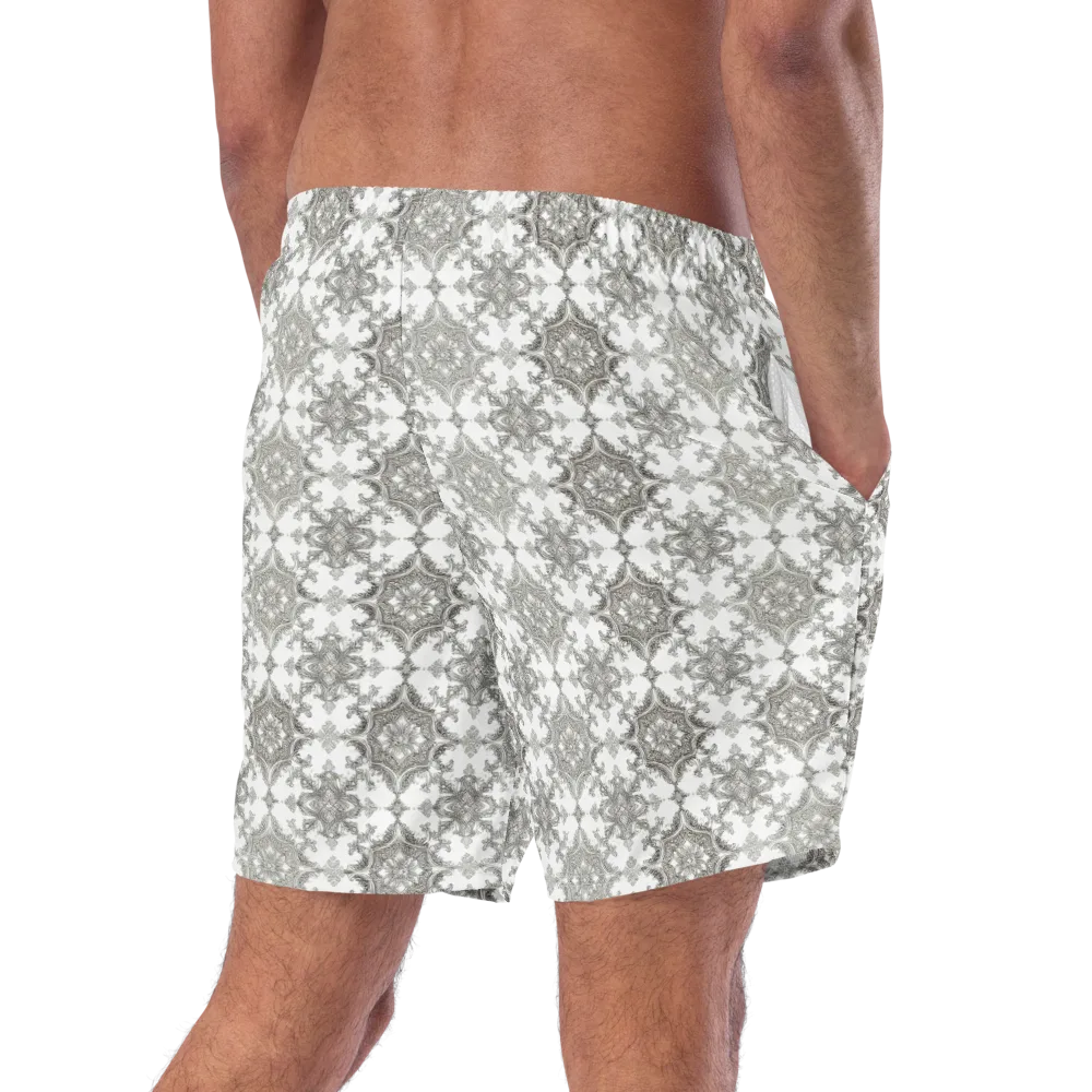 Silver Damask on Swim Trunks — Right Back