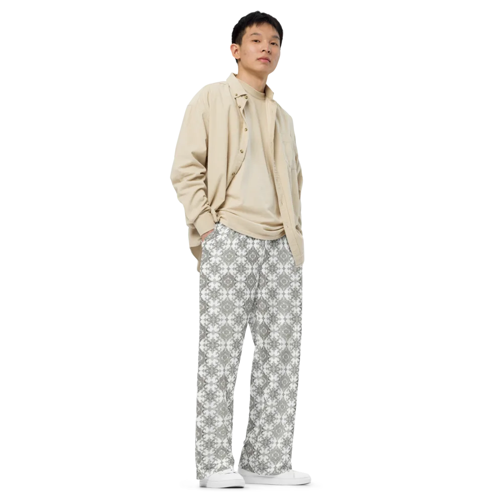 Silver Damask on Wide-Leg Pants — Right Front