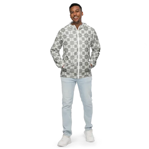 Silver Damask on a Men's Windbreaker