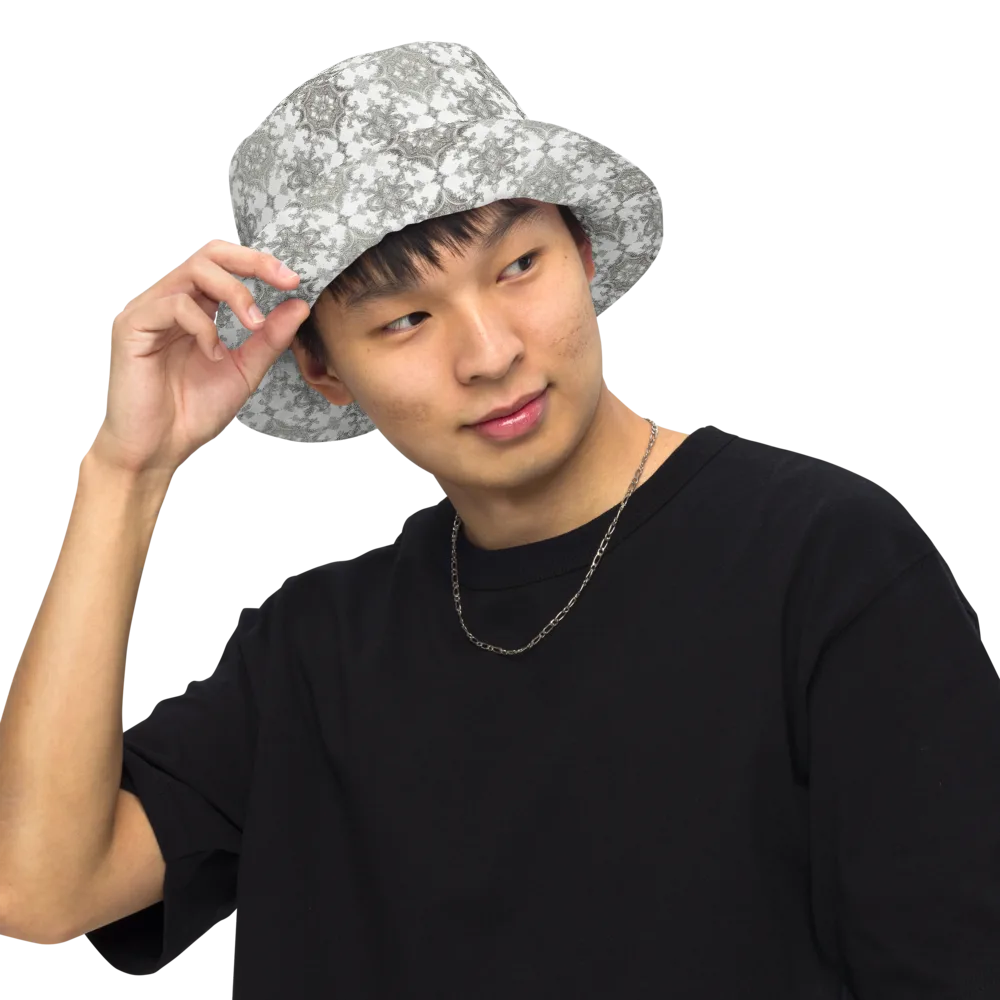 Silver Damask on Reversible Bucket Hat — Front Inside