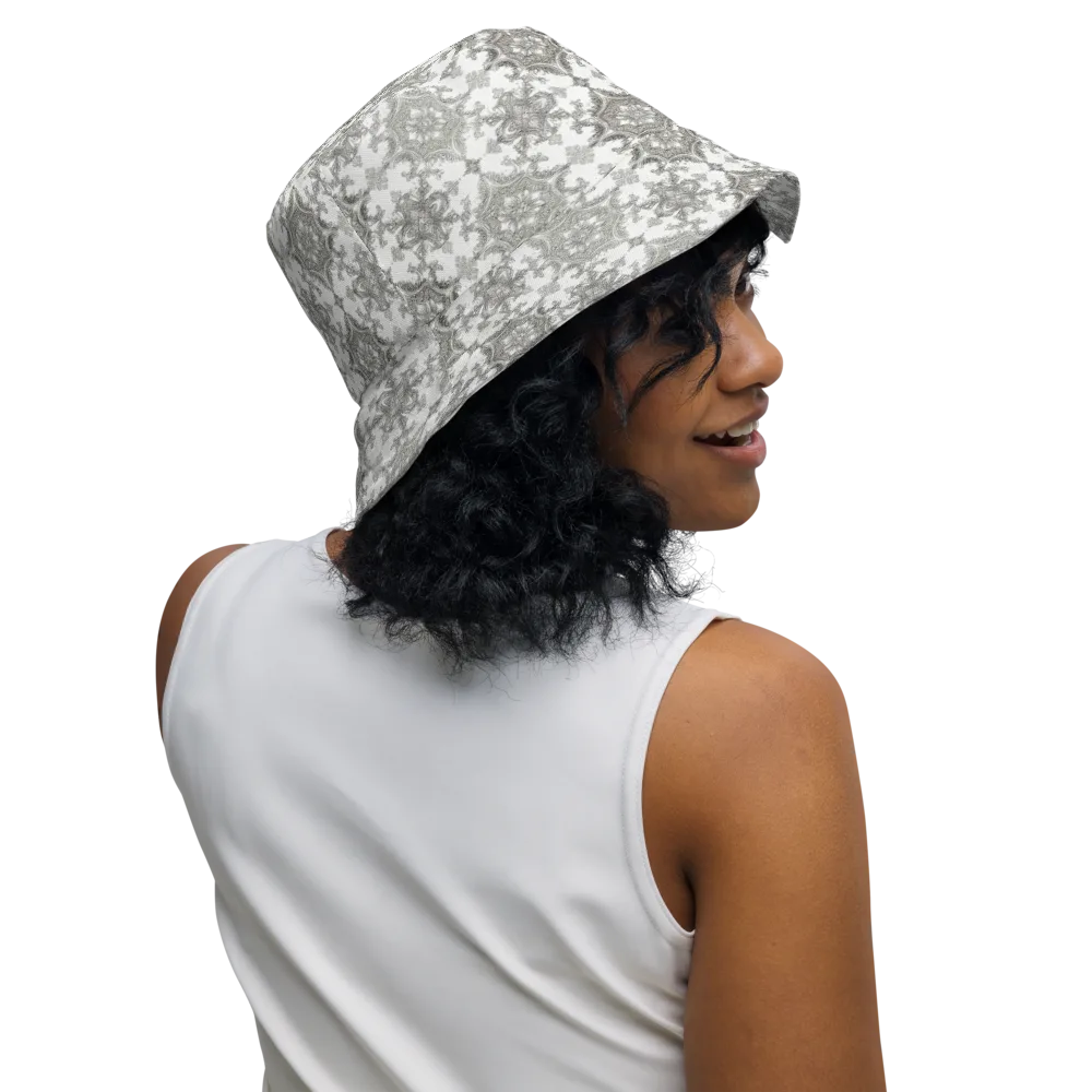 Silver Damask on Reversible Bucket Hat — Right Outside