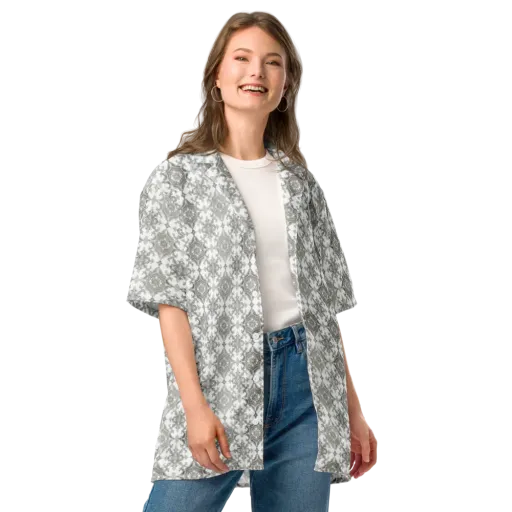Silver Damask on a Button Shirt