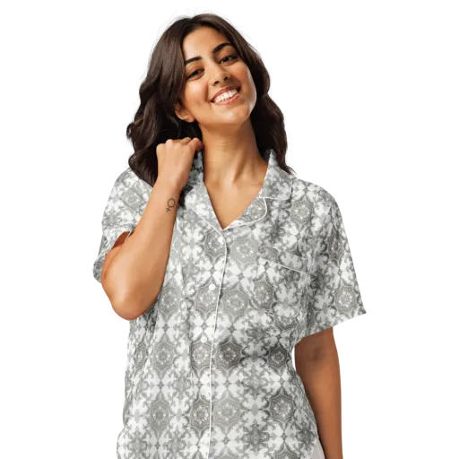 Silver Damask on a Women's Short Sleeve Pajama Top