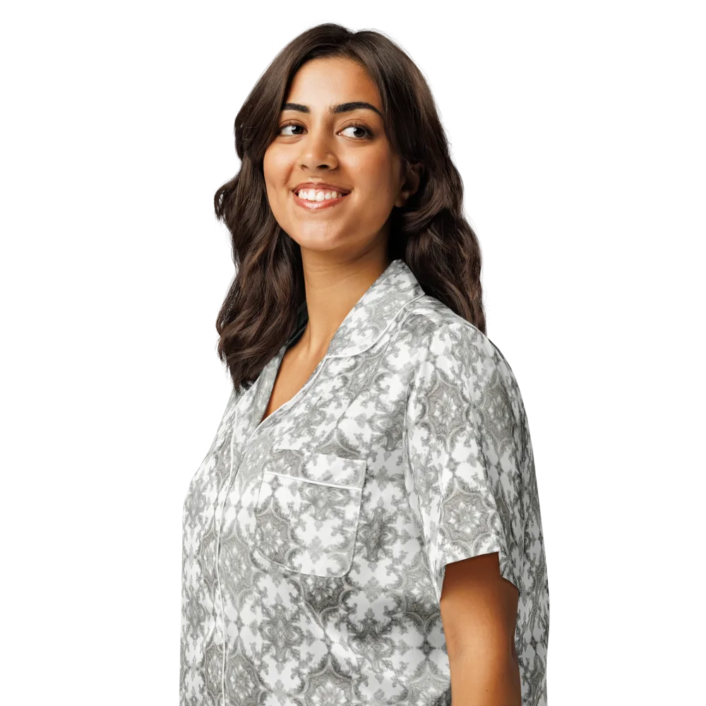 Silver Damask on Women's Short Sleeve Pajama Top — Left Front