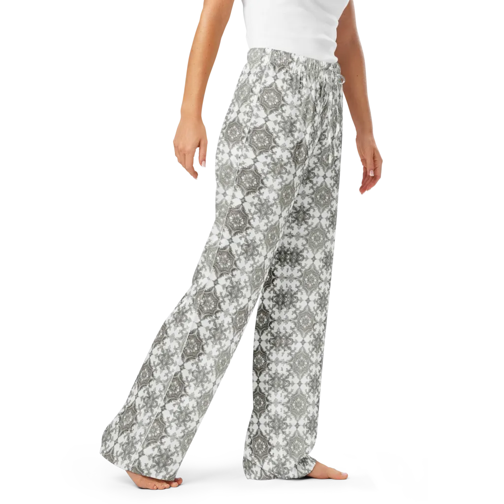 Silver Damask on Women's Pajama Pants — Right Front