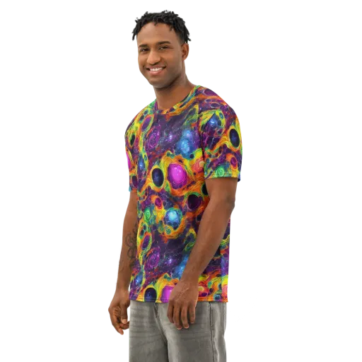 Luminous Orbits on a Men's Cotton Crew Neck T-Shirt