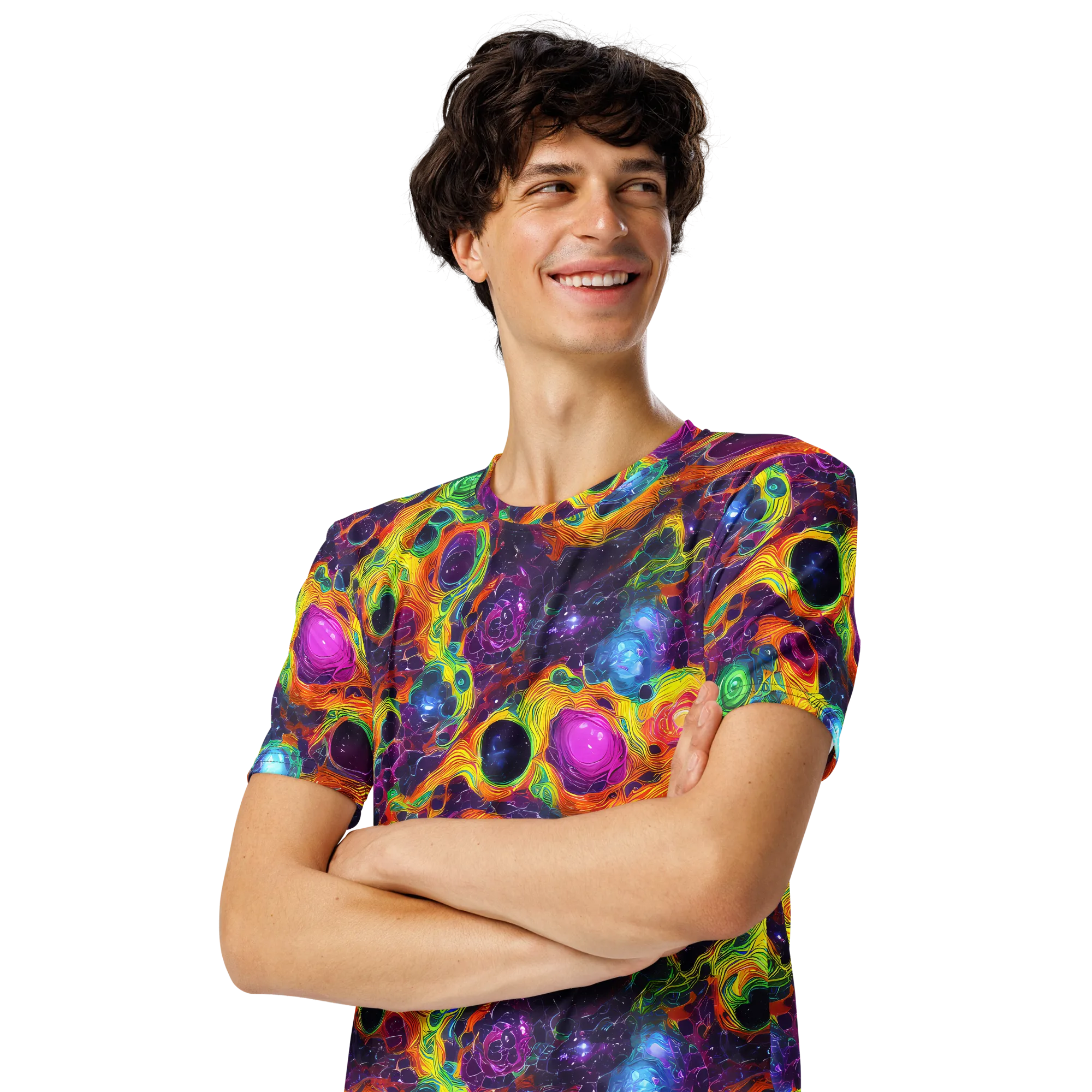 Luminous Orbits on Men's Crew Neck T-Shirt — Left Front
