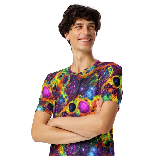 Luminous Orbits on a Men's Crew Neck T-Shirt