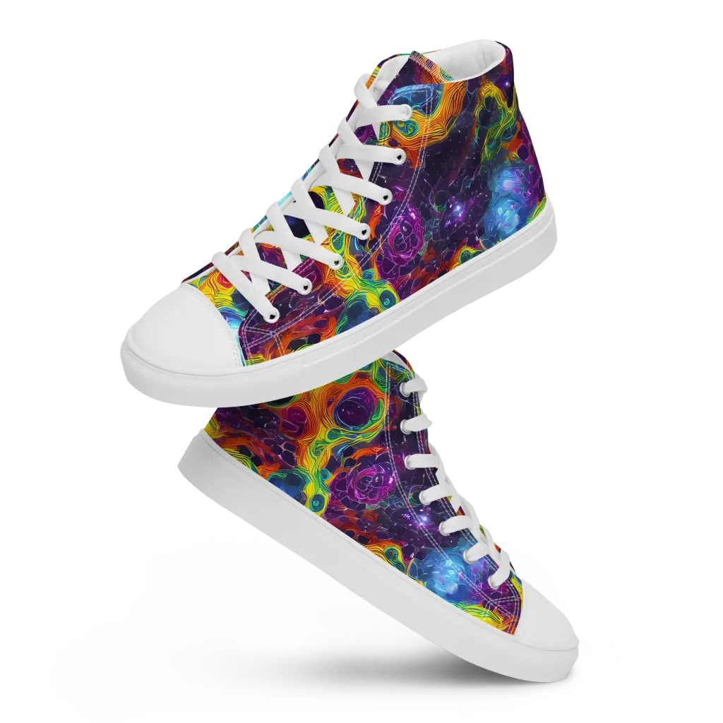 Luminous Orbits on Men's High Top Canvas Shoes — Front
