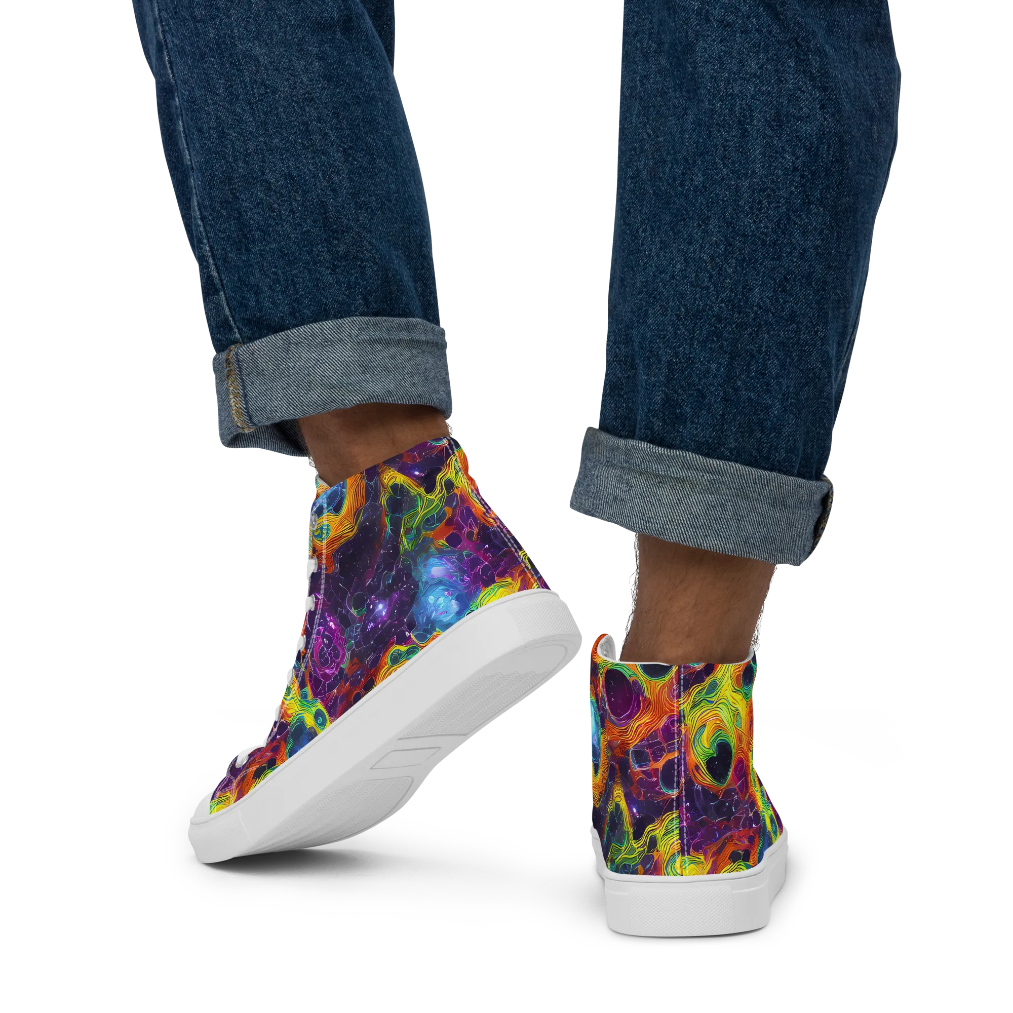 Luminous Orbits on Men's High Top Canvas Shoes — Back