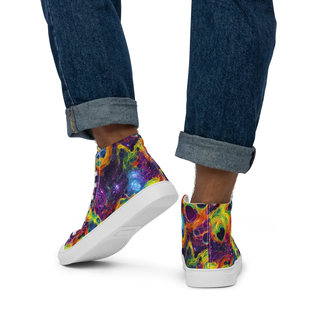 Luminous Orbits on Men's High Top Canvas Shoes — Back