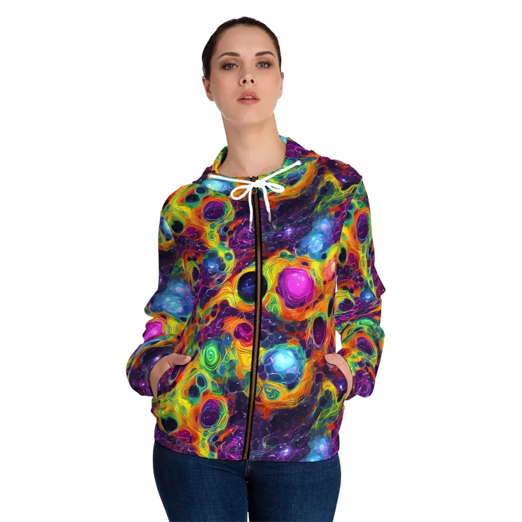 Luminous Orbits on Women's Full-Zip Hoodie — Front On Person