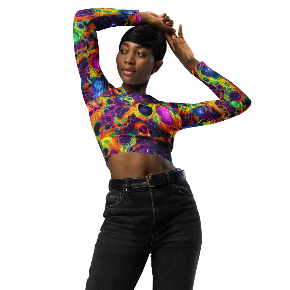 Luminous Orbits on Long Sleeve Crop Top — Front