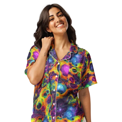 Luminous Orbits on a Women's Short Sleeve Pajama Top
