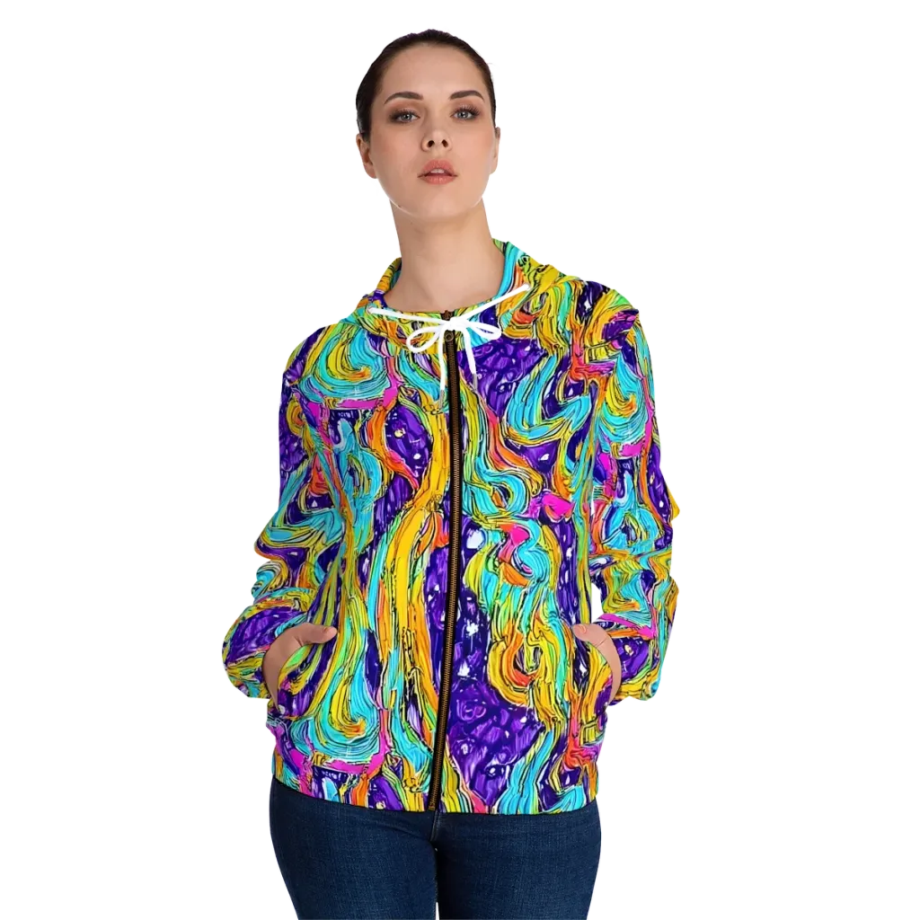 Radiant Frenzy on Women's Full-Zip Hoodie — Front On Person