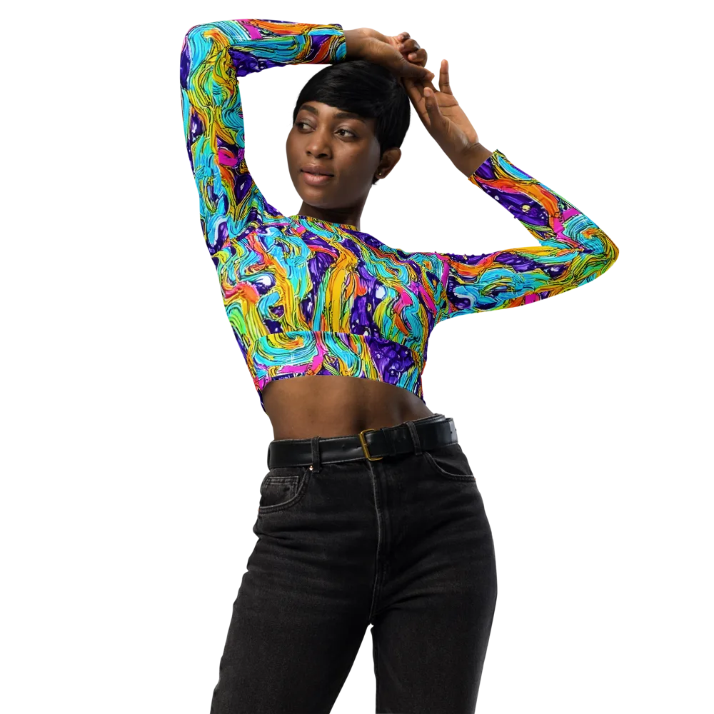 Radiant Frenzy on Long Sleeve Crop Top — Front