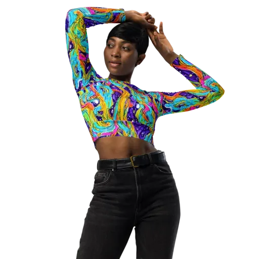 Radiant Frenzy on a Long Sleeve Crop Top